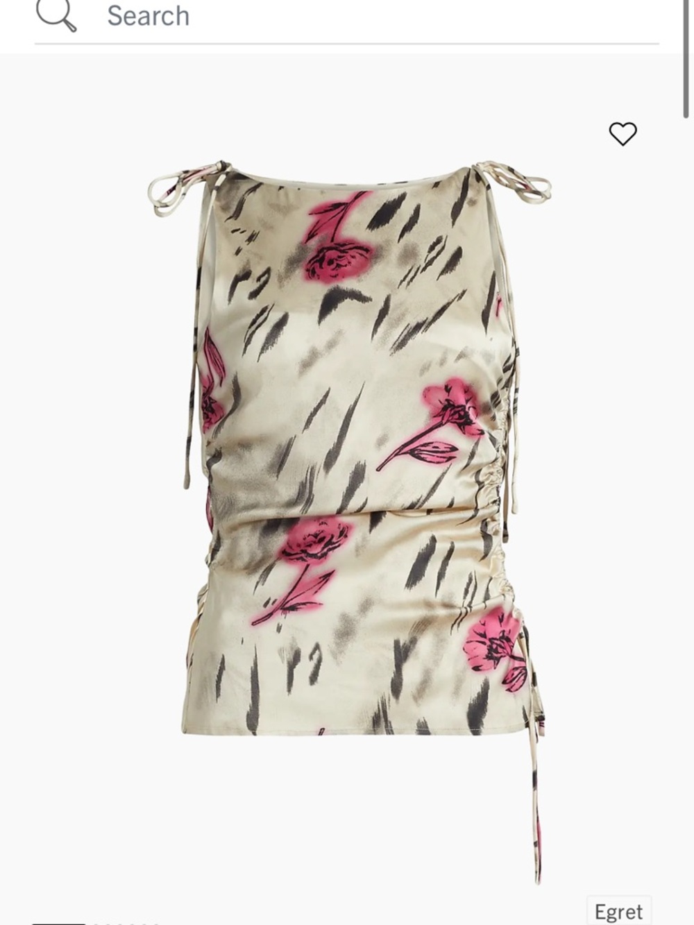 Ganni Floral Printed Satin Ruched Top